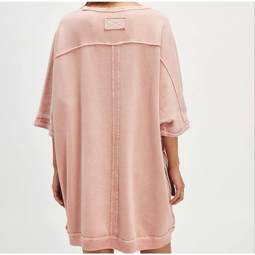 Free People We The Free Pink Mari Muscle Pullover Short Sleeve Oversized Sweatsh - Picture 2 of 8